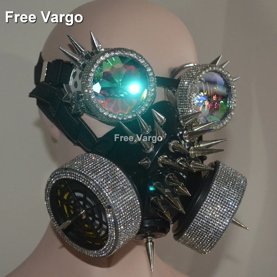  Holographic Rhinestone Rave Halloween Streampunk Burning Man Costumes Mask Spike Goggles Cosplay Festival Clothes Outfit Gear