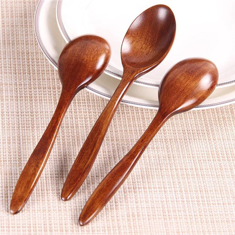 18cm Retro Small Wooden Spoons Wood Teaspoons Cream Dessert Cake Coffee
