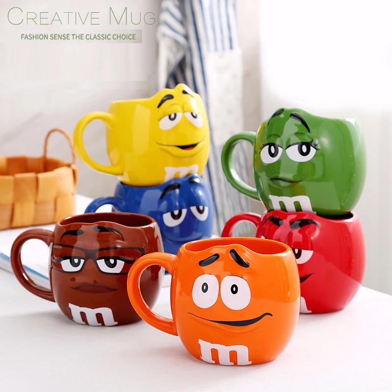 

M&M bean large capacity coffee mugs breakfast tea milk cups and mugs with spoon ceramic expression drinkware 500ML