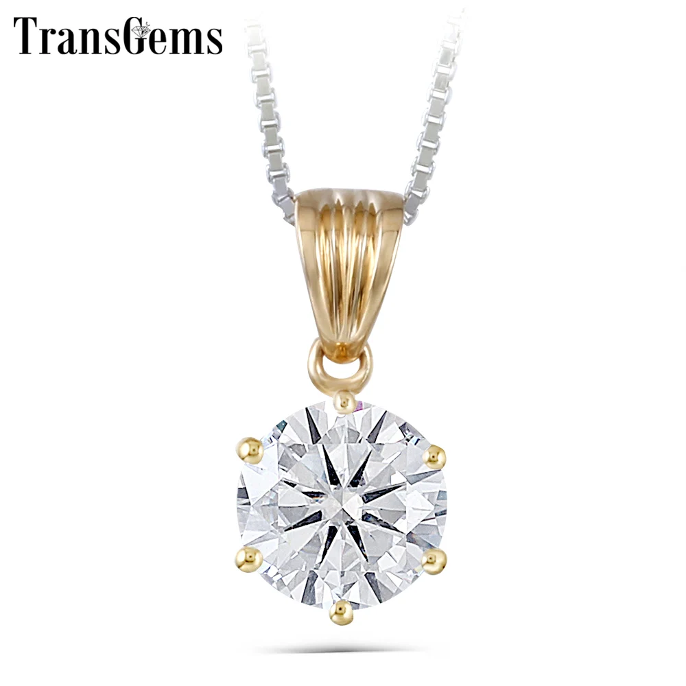 

TransGems Solid 14K Yellow Gold 1 Carat 6.5mm F Color Moissanite Diamond Solitaire Slide Pendant for Women Wedding Birthday Gift