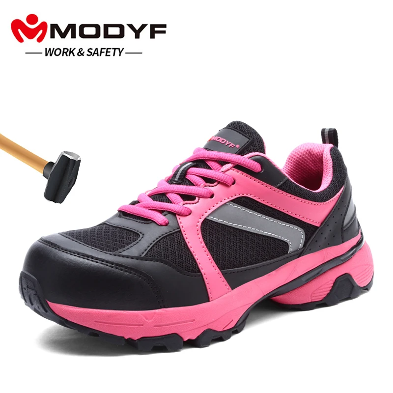 

MODYF Women's Steel Toe Work Safety Shoes Lightweight Breathable Anti-smashing Anti-puncture Non-slip Reflective Casual Sneaker