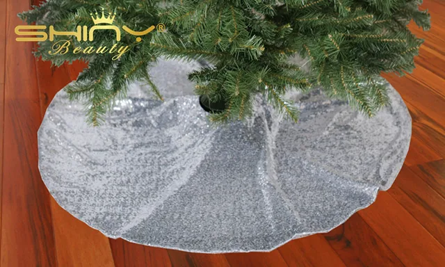 Xmas Tree Skirts Silver Sequin Skirt For Christmas Xmas Tree Skirts Silver Sequin Skirt For Christmas Decoration 48inch A