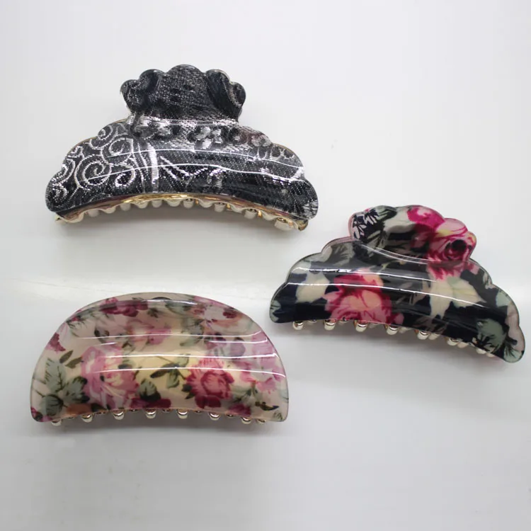 

1PCS 8.5 cm women's flower printed acrylic hair claw clip fashion plastic aligator hair clips hair accessories wholesale