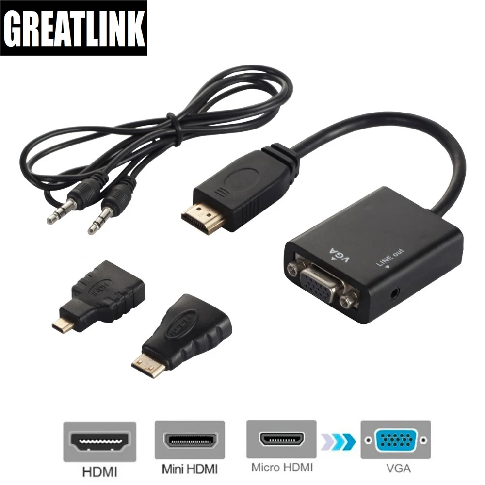 Mini HDMI Cable Hub To VGA Jack 3.5mm Audio AUX Extension Cable Lan Cable Thunderbolt 3 Dock