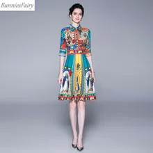 BunniesFairy, лето-осень, женское винтажное Ретро этническое платье-рубашка с цветочным принтом и изображением девы Марии ангелов, рукав до локтя