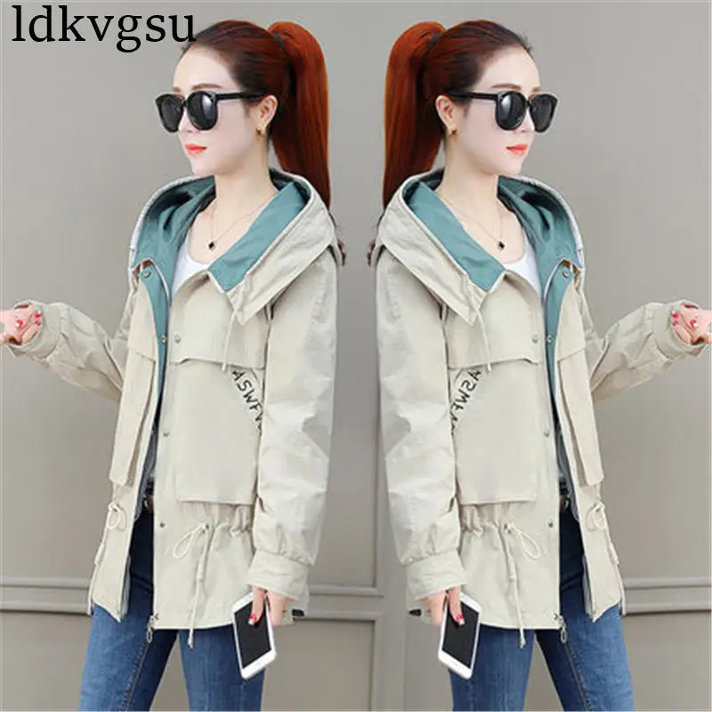 Mode coats Grande Apricot Vêtements blue Printemps De V418 Taille Trench Court Femmes À 2019 Hauts Femelle Filles Automne Manteaux Capuchon yellow rdBxoeCW