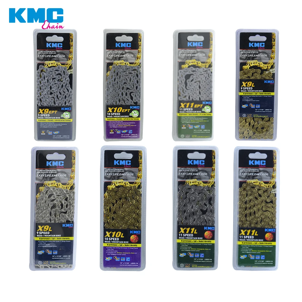 Discount KMC 8 9 10 11 speed 116L /chain bike Chain 9S 10S 11S Gold for MTB/Road Bike X8 X9 X10 X10 EPT X9L X10L X11L for /SRAM 0