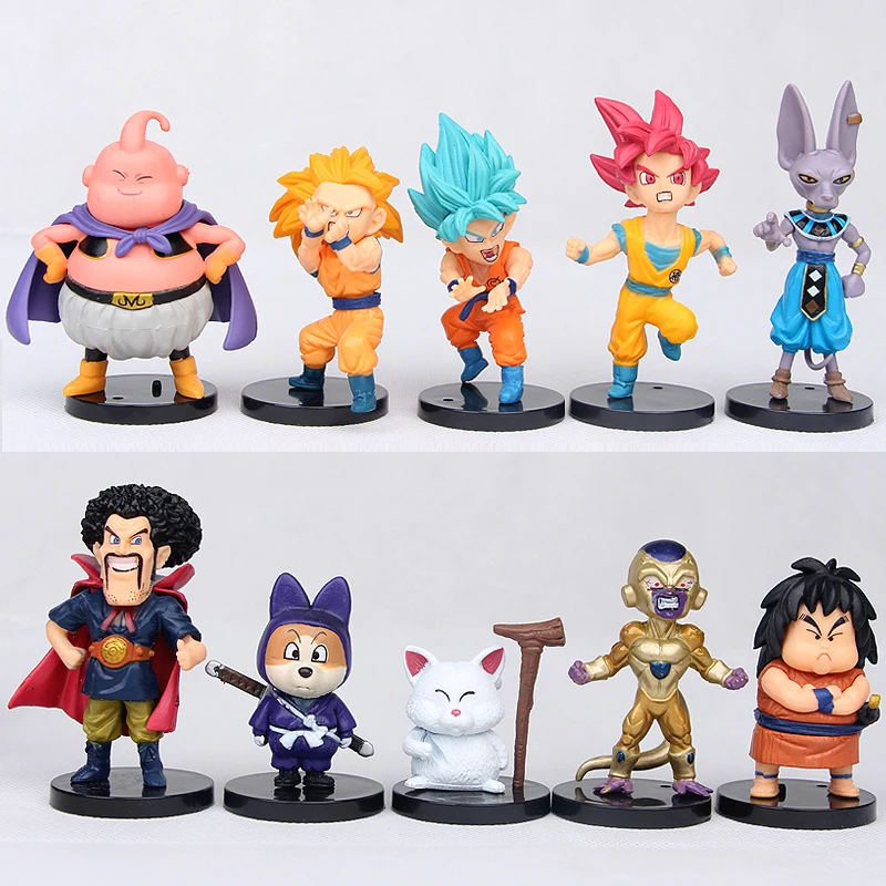 

10pcs/set Dragon Ball Z Super Saiyan Son Goku Gohan Majin Buu Vegeta Beerus Hercule Karin-sama Frieza PVC Action Figure Toys