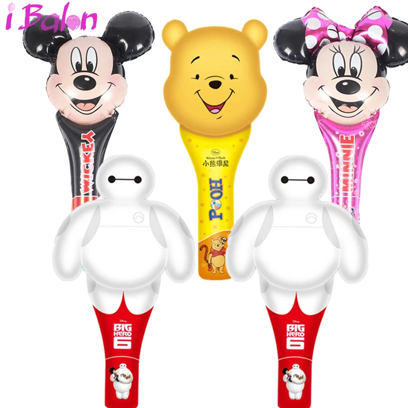 

1pc Mickey Minnie foil Balloon Stick Balloon Bear superwings Ballon Hand Stick Globos Birthday Party Game Supplies Globos