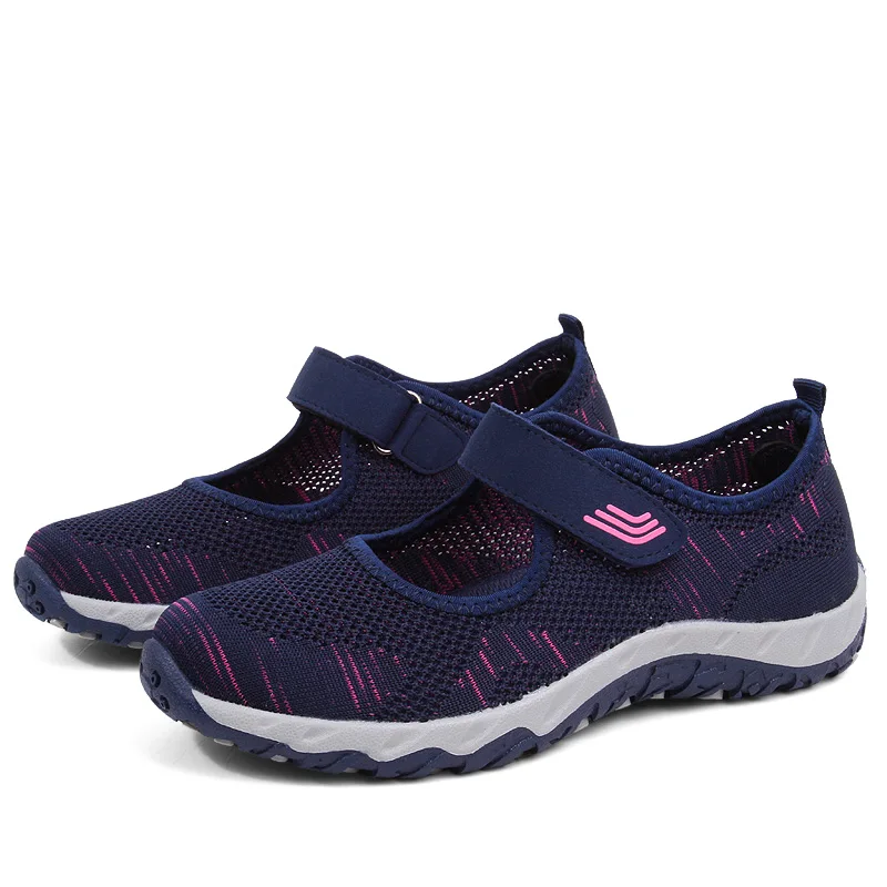 Новое поступление, обувь для мам, Классическая сетчатая Летняя женская обувь для пожилых Фитнес обувь ортопедическая дышащяя спортивная обувь дамы ходить baokuan - Цвет: Blue