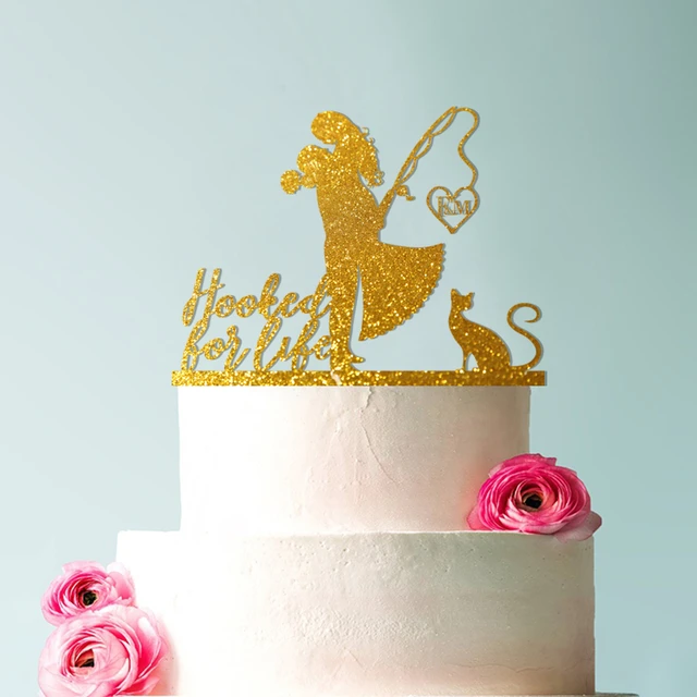 Wedding Cake Topper Couple Fishing FREE Personalization Laser Cut, surname  wedding cake topper - AliExpress