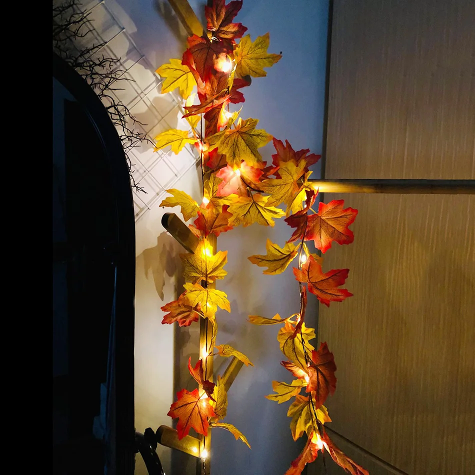 

Handmade Thanksgiving Leaves Canada Maple Leaf Vine 2M 20leds with led light Harvest Festival/Halloween Party Decoration