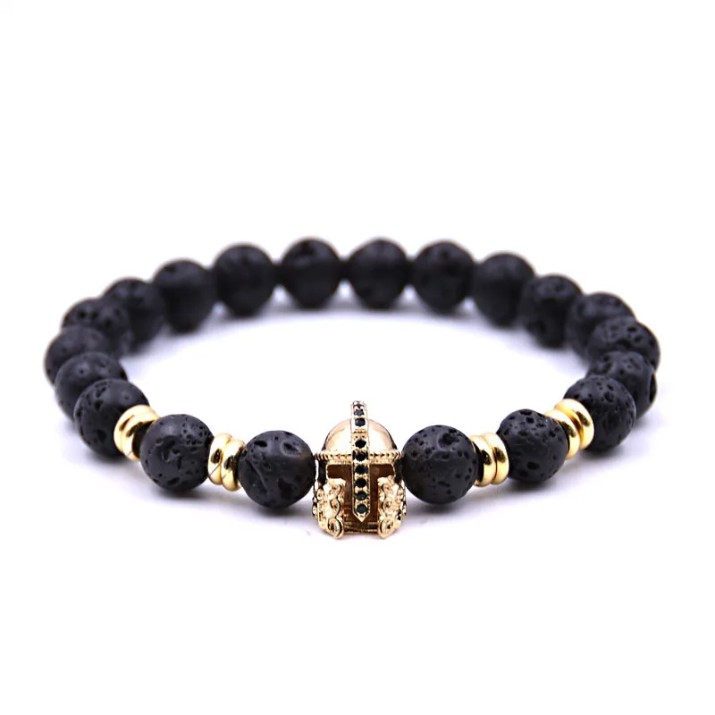 

New nature stone Bracelets Roman Knight Spartan Warrior Gladiator Helmet Strand men Bracelets pulseira masculina hombre bileklik