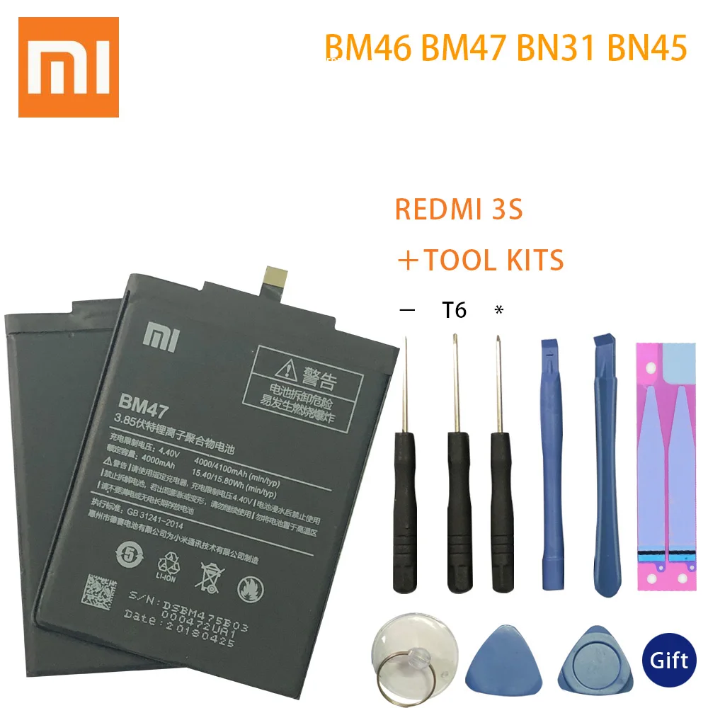 

Xiao Mi Original Phone Battery BM47 For Xiaomi Redmi 3 3S 3X 4X 3 pro Note 3 5 5A Pro Mi 5X BM46 BN31 BN45 Replacement Batteries