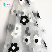 Черный белый цветок в Корейском стиле сад хлопок ткань вышитой органзы, оконные занавески фоновая ткань A0080F
