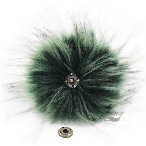 12 шт. пушистый помпон из искусственного меха енота 11 см с кнопкой для шапочки и шапочки, аксессуары для женщин, брелок, ручная сумка, подвески - Цвет: Dark Green