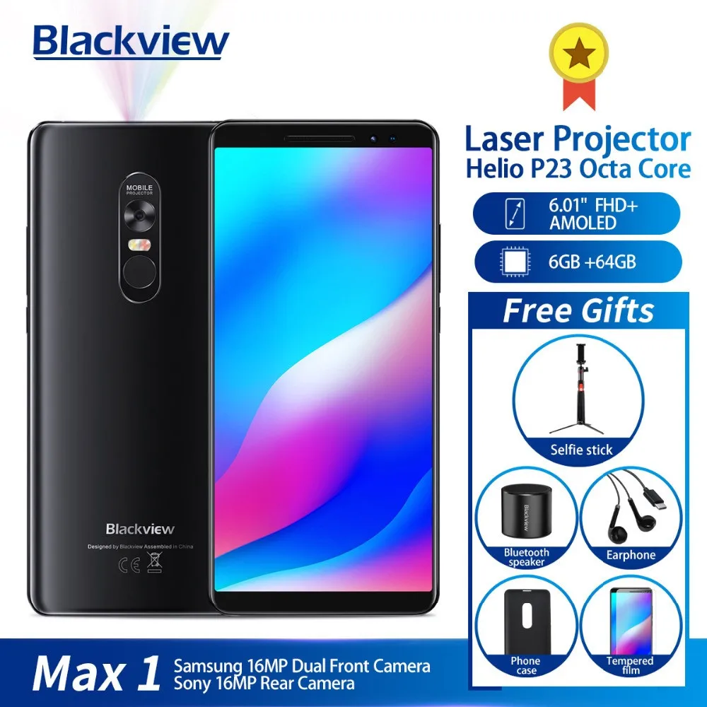 Blackview MAX 1 MT6763T Android 8 мобильный телефон мини проектор портативный домашний