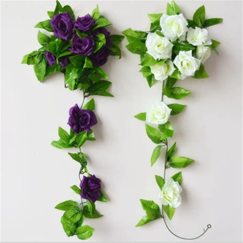 1pcs/lot 230-250cm Artificial Flowers Silk Roses Ivy Vine diy with Green Leaves Fake leaf artificial flowers for home decoration