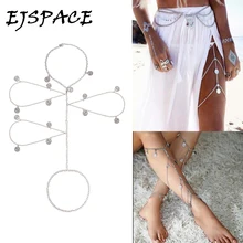 EJSPACE Summer Beach Silver Color Multilayer Coin Pendant Anklet Foot Chain Bohemian Handmade Beads Anklets Foot Gothic Jewelry