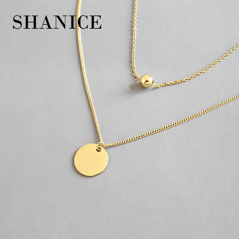 

SHANICE S925 sterling silver temperament geometric round bead double clavicle women necklace Pendant Short Choker