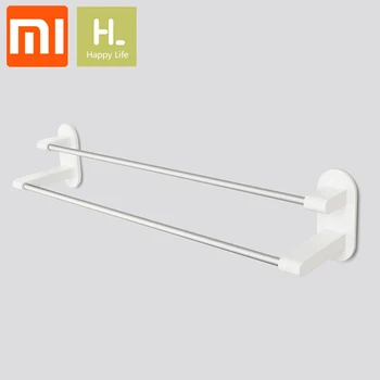 

XIAOMI Happy Life Towel Rack Holder 2 Bars Towel Hanging WHITE 3M Tape Double Rod Storage Bathroom Product Towel