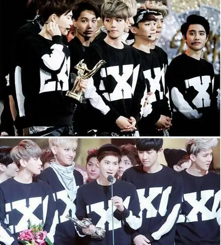 Новинка 2017 Kpop EXO Baekhyun Luhan Kris Sehun черно белый костюм со свитшотом женская одежда