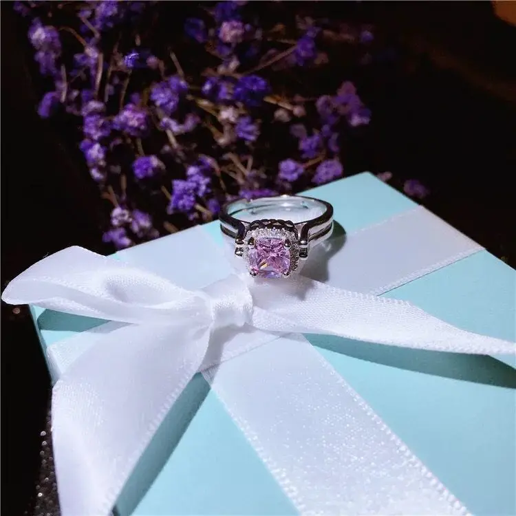 3 цвета INS Vibrato, Открытый Складной флип сразу же изменить два цвета кольца женские корейские два розовых и белых кристаллов женские кольца - Цвет камня: square