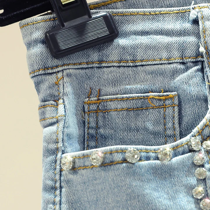 Алмазные женские джинсовые шорты с открытым носком, джинсы для женщин, лето 2019, новые тонкие широкие брюки с высокой талией, горячие брюки