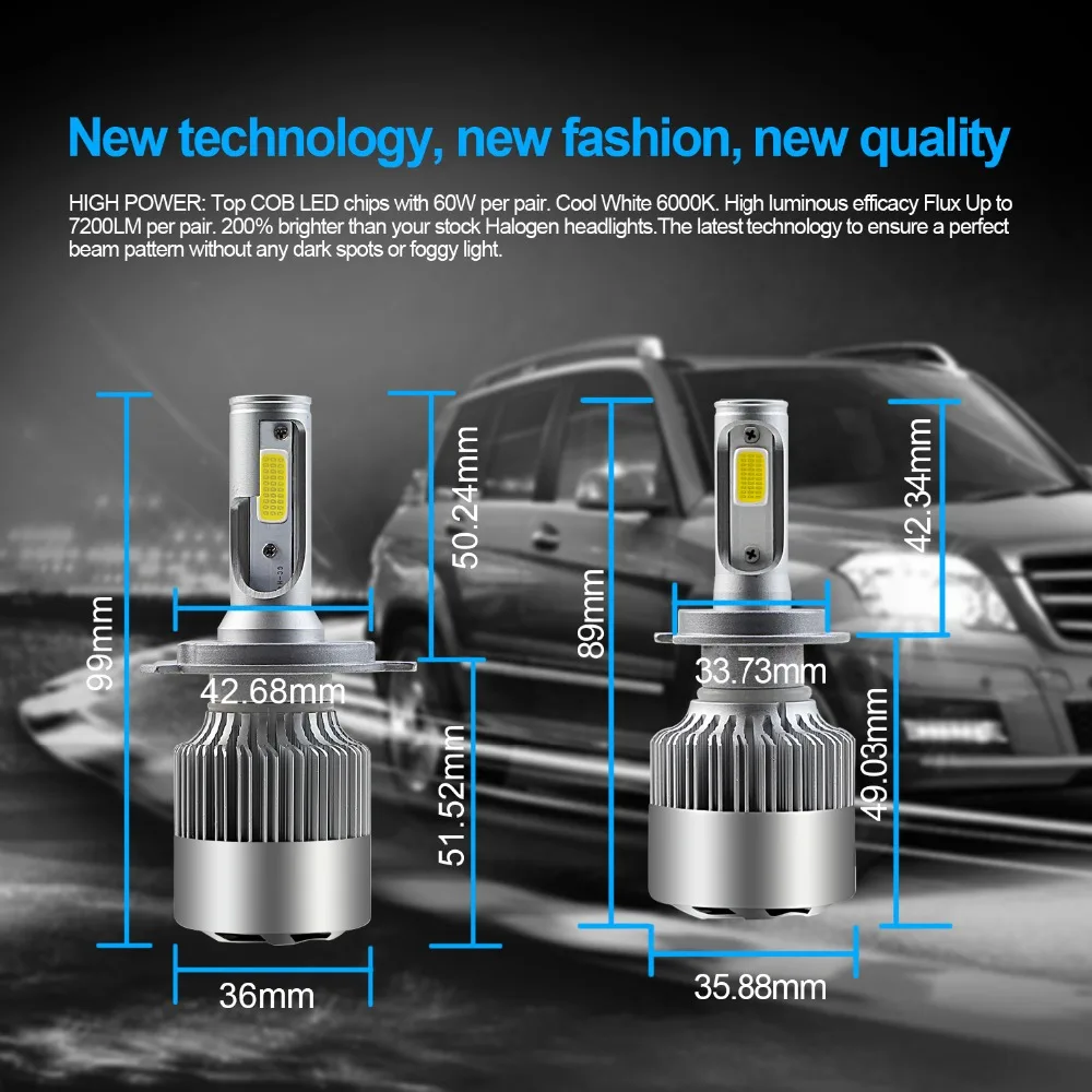 2 шт. Автомобильные светодиодные лампы H7 H4 H1 H3 H8 H9 H11 9005 9006 880 H27|headlight h7 led|led h4h27 led lamp |