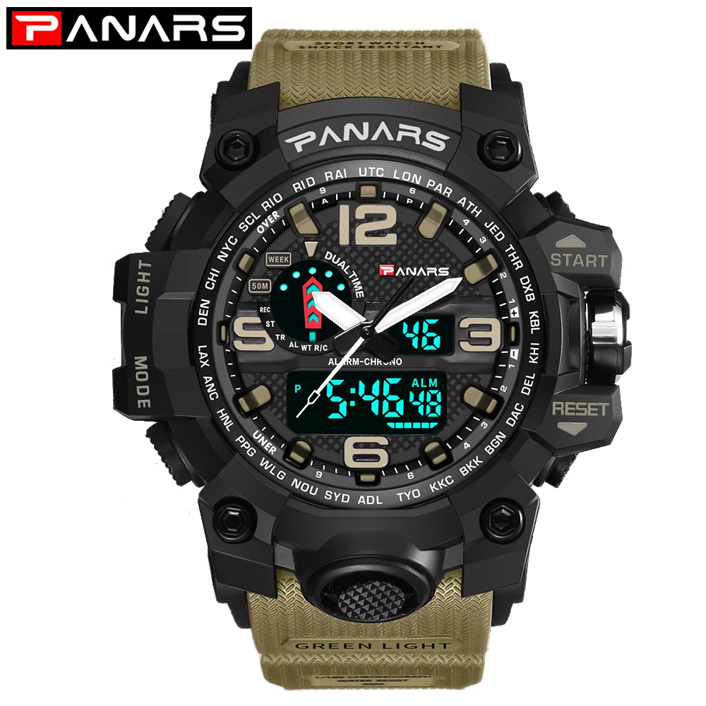 Panars Men's Watches Modern Digital Watch LED Analog Electronic Quartz Watches 50M Waterproof Sport Hand Watch Man With Compass