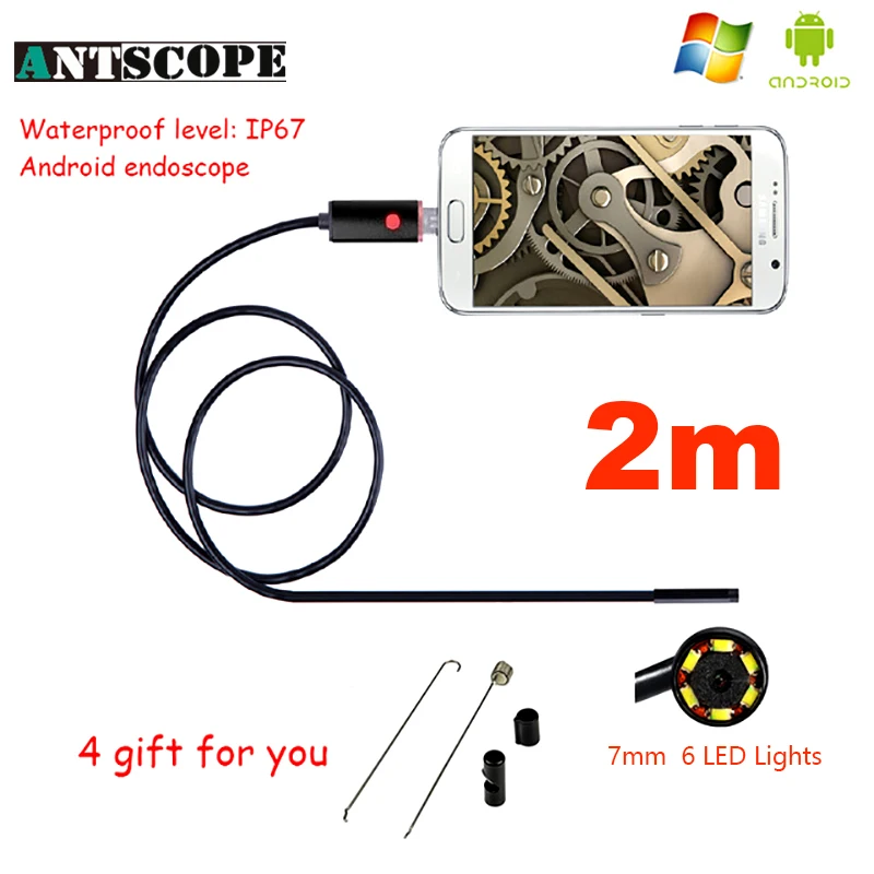 

Antscope Android Endoscope 7MM Endoscope USB Android Endoscopio Camera Inspection 2M Android Borescope USB Endoskop Camera 40