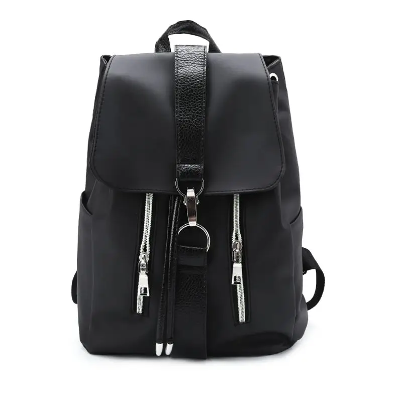 

New 2018 Women's Nylon Leather Patchwork Bag Women's Fashion Waterproof Travel Backpack Black School Backpacks Teenager For Girl