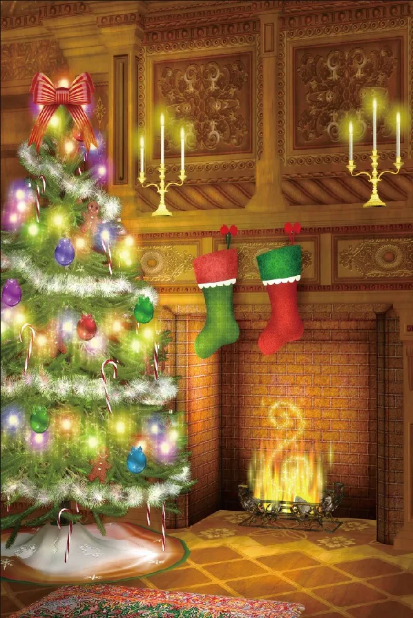 

Laeacco Photography Backdrops Christmas Tree Fireplace Stock Candle Carpet Interior Photo Backgrounds Photocall Photo Studio