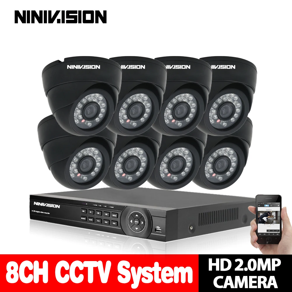 HD система безопасности CCTV 8CH AHD DVR комплект 1080P 2.0MP белая черная купольная камера