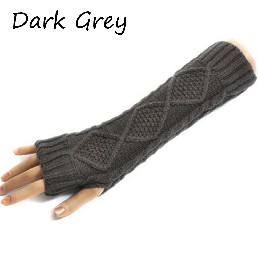 Женские перчатки 2 стиля ручные теплые зимние перчатки женские руки вязание крючком искусственные шерстяные варежки теплые перчатки без пальцев - Цвет: dark  grey