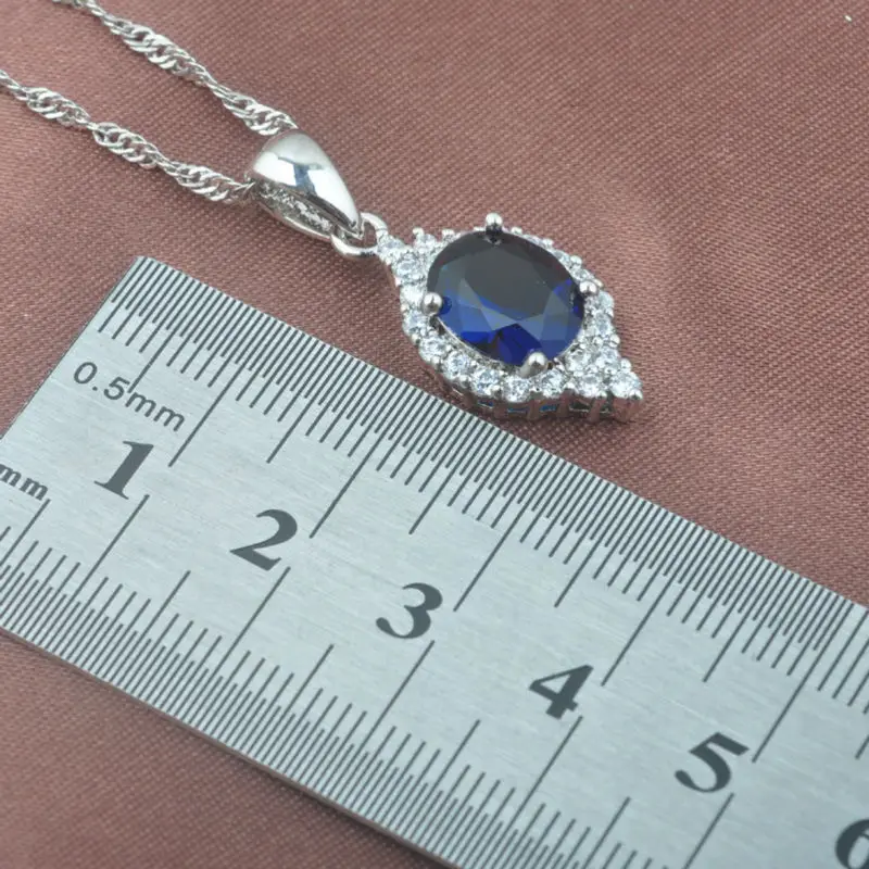Элегантный Голубой цирконий CZ женский 925 стерлингового серебра Ювелирные наборы ожерелье кулон серьги кольцо TZ0514