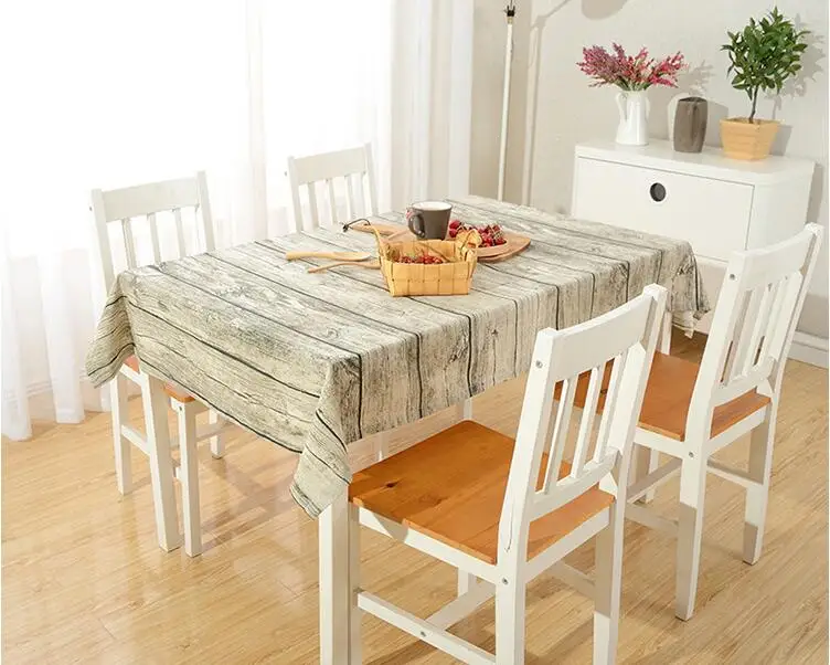 Rectangle Linen Cotton Table Cloth Mat Retro Wood Grain Pattern