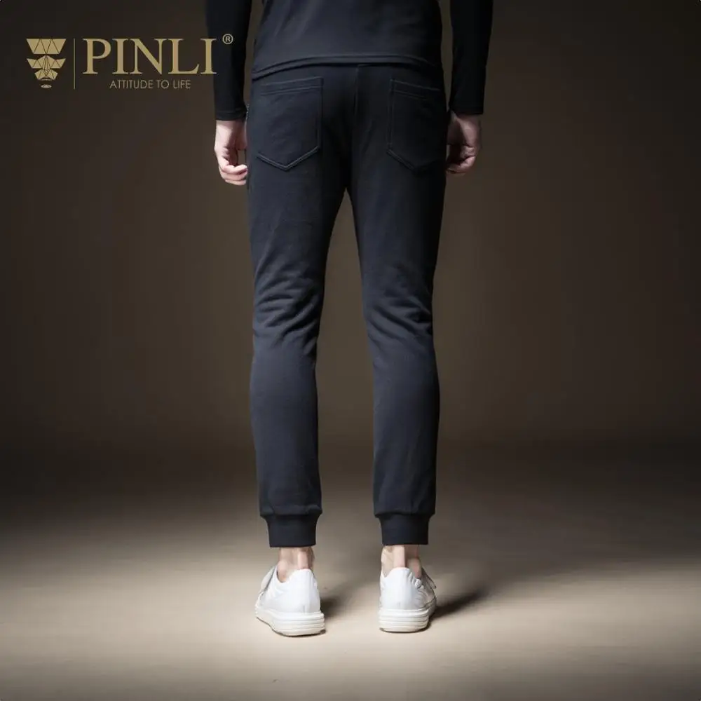 Новые повседневные мужские черная осенняя одежда луч ноги печати корейские модные брюки B183317320