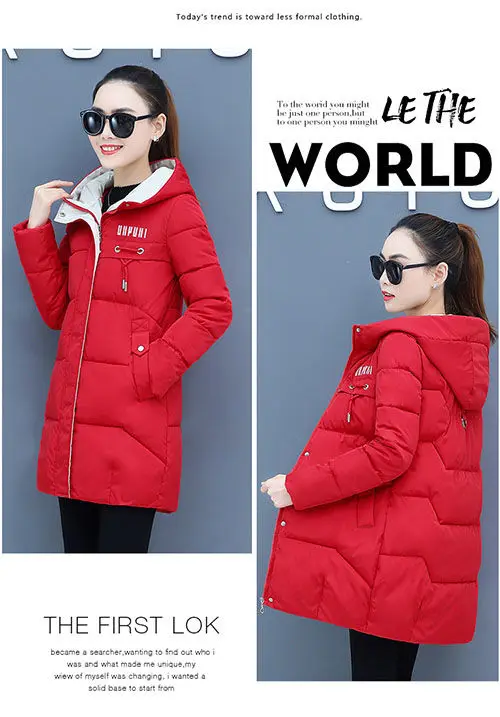 Vangull Winter Women Parkas Casual Long Sleeve Hooded Jackets Autumn Warm Letter Print Long Female Coats Zipper Outerwear