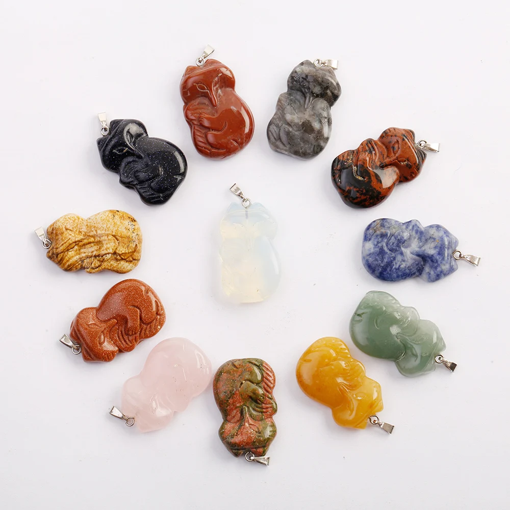 

Wholesale 10pcs/lot fubaoying Assorted Crafts Carved Fox stone Pendants Animal Statue for Necklace Jewelry Making Free shipping