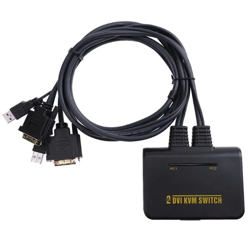 USB KVM DVI коммутатор с 2 портами аудио и видео кабелем для мыши клавиатуры черного