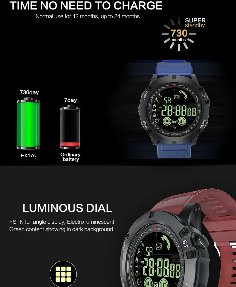FREZEN водонепроницаемые спортивные Смарт-часы EX17S открытый Bluetooth Pedemeter напоминание о звонке Удаленная камера длительное время ожидания умные часы