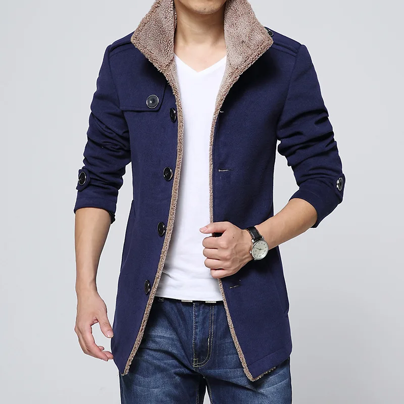 Мужское пальто осень-зима, стоячий воротник, Мужская шерстяная костюмная куртка для мужчин, длинный стильный Тренч - Цвет: dark blue