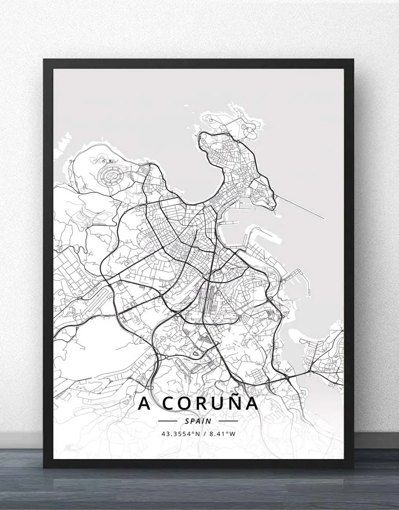 Póster de mapa de España de la Corona Almeria Badajoz Bilbao Catral