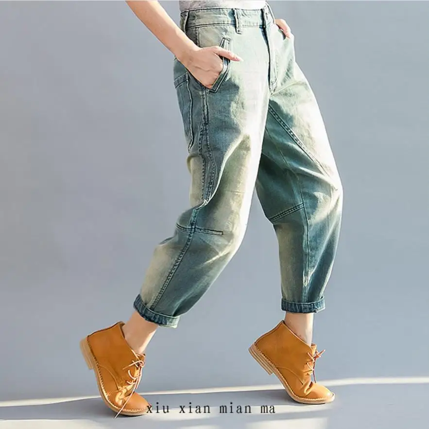 Поступление осенние женские джинсы свободные bf стиль шаровары винтажные джинсовые ботильоны длина джинсы плюс размер 3XL