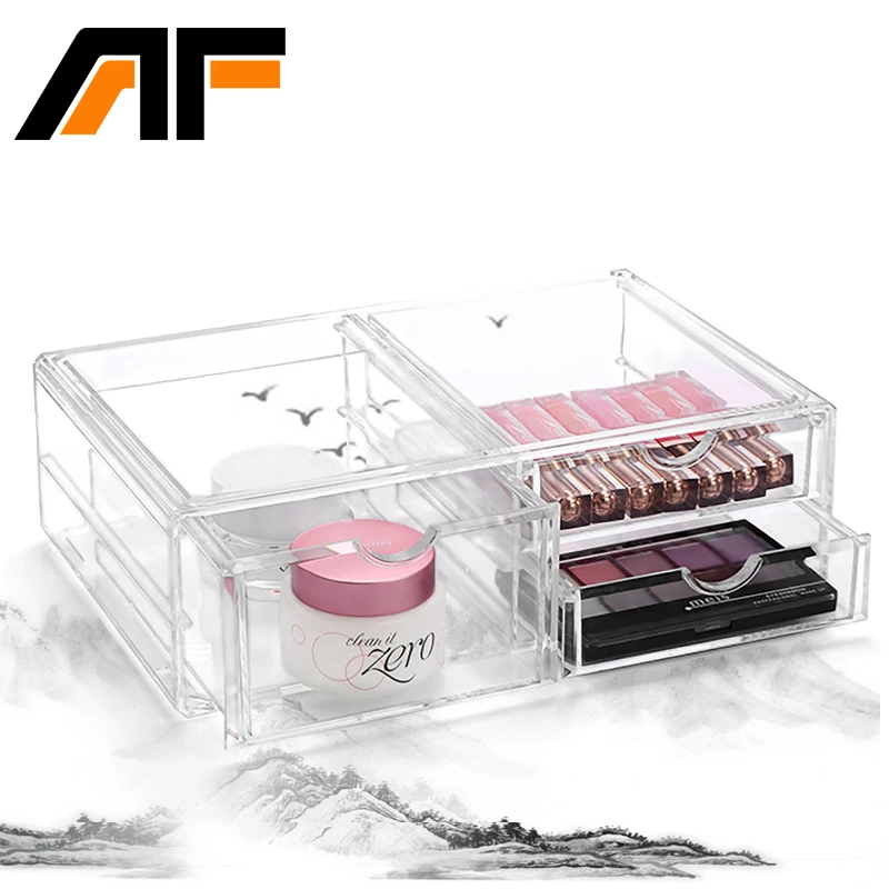 

AF 2 Layer Big Size Multi-function Plastic Storage Cabinet With Drawer Transparent Jewelry Storage Box Cabinet C148