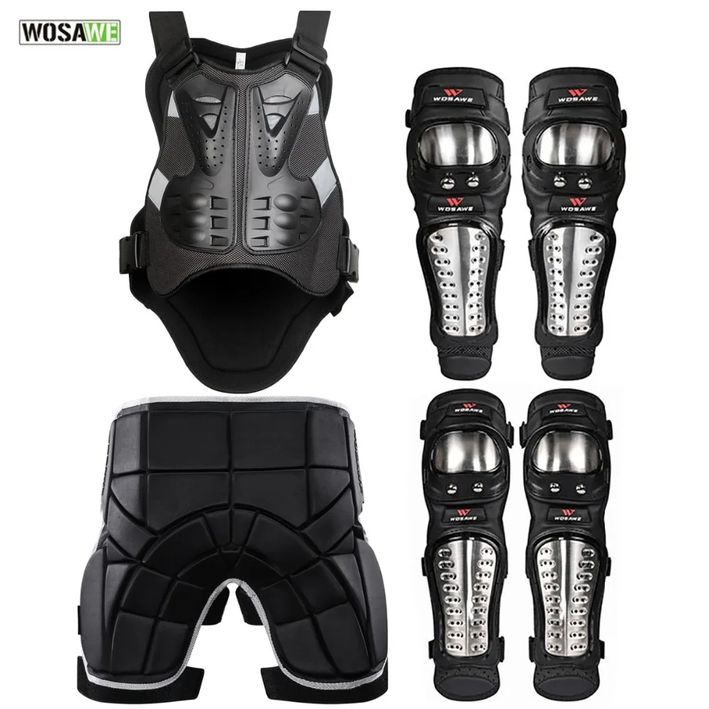 

WOSAWE Motocross Armor Back Support Chest Protector Motorcycle Ski Skateboard Protection Jacket Stainless Steel Knee Elbow Pad