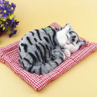 

Модель спящего кота из пластика и меха, ручная работа с серым котом 19x14 см, со звуком кошки миау, украшение для дома, подарок на Рождество w5836