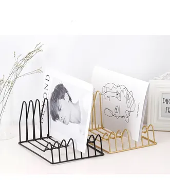 

1PC Nordic style Golden Iron Art Grid Storage Rack Book Holder Three Layer Desktop Magazine Shelf Home Organizer Holder JL 246