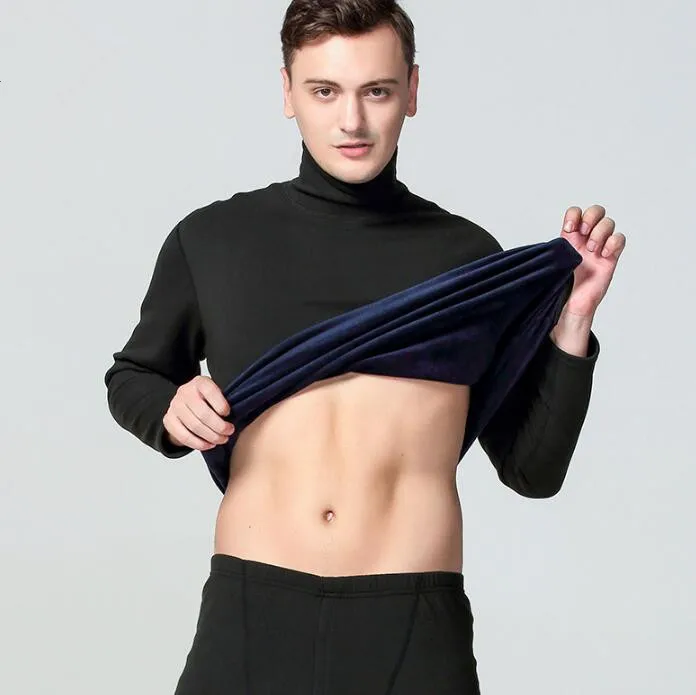 Комплект термобелья для мужчин, зимние теплые кальсоны из флиса и шерсти, Мужская кашемировая рубашка с высоким воротником+ штаны, одежда XXXL